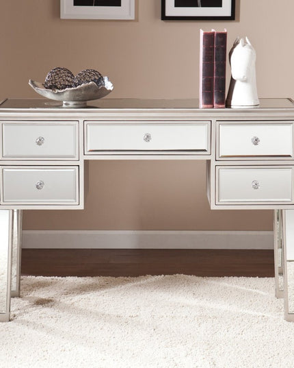 43" Silver Mirrored Glass Console Table And Drawers
