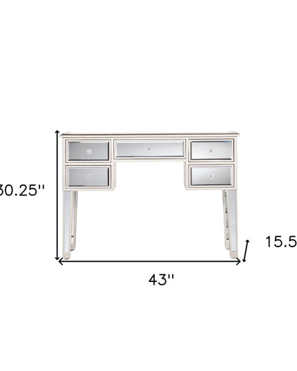 43" Silver Mirrored Glass Console Table And Drawers
