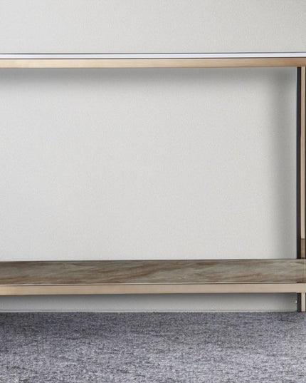 50" Smoky Black and Champagne Mirrored Glass Console Table With Shelf