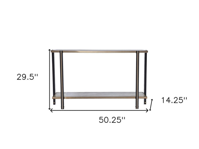50" Smoky Black and Champagne Mirrored Glass Console Table With Shelf