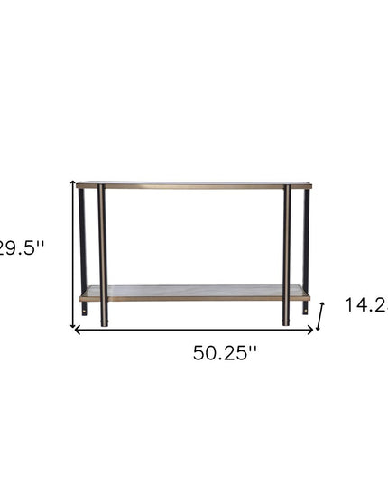 50" Smoky Black and Champagne Mirrored Glass Console Table With Shelf