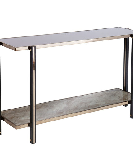 50" Smoky Black and Champagne Mirrored Glass Console Table With Shelf