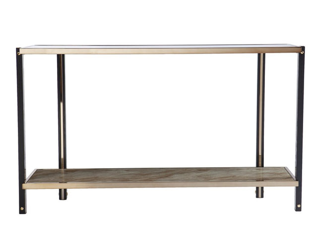 50" Smoky Black and Champagne Mirrored Glass Console Table With Shelf