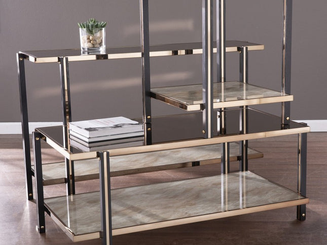 50" Smoky Black and Champagne Mirrored Glass Console Table With Shelf