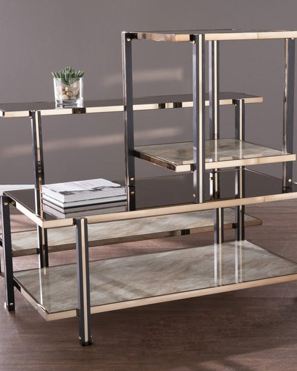 50" Smoky Black and Champagne Mirrored Glass Console Table With Shelf