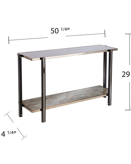50" Smoky Black and Champagne Mirrored Glass Console Table With Shelf