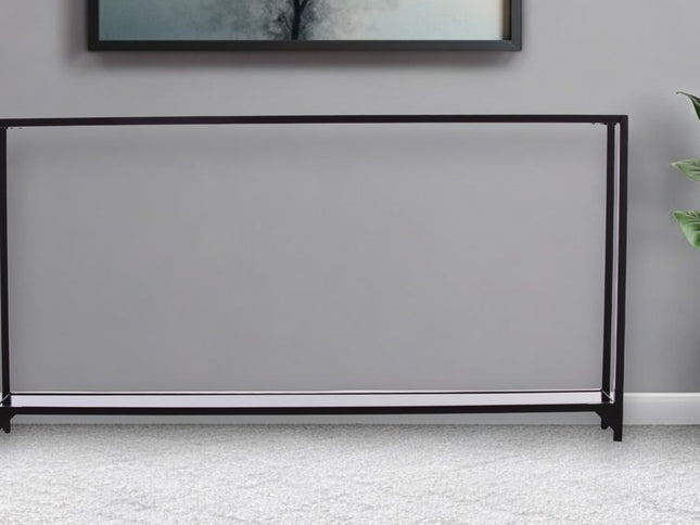 56" Clear and Black Glass Frame Console Table With Shelves