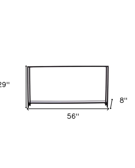 56" Clear and Black Glass Frame Console Table With Shelves