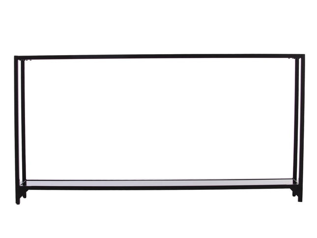 56" Clear and Black Glass Frame Console Table With Shelves