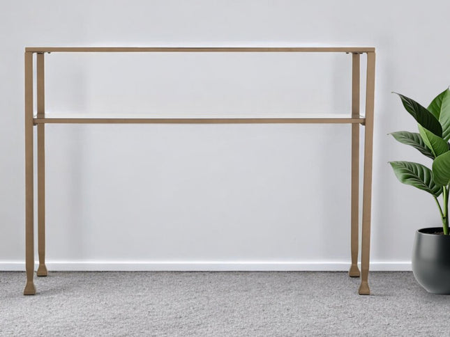 43" Clear and Gold Glass Console Table With Shelves