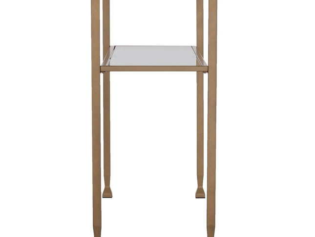 43" Clear and Gold Glass Console Table With Shelves