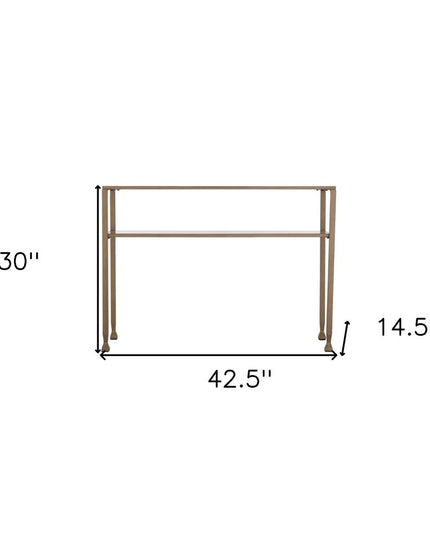 43" Clear and Gold Glass Console Table With Shelves