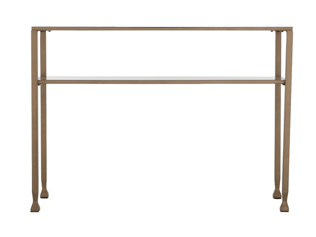 43" Clear and Gold Glass Console Table With Shelves