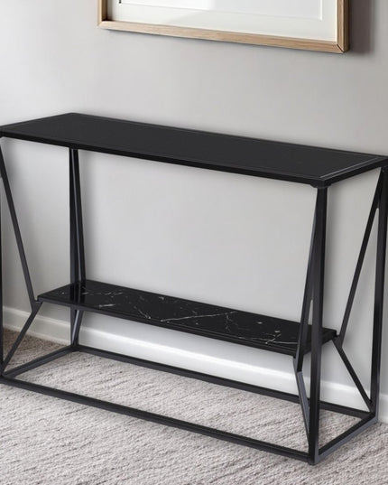 42" Black Glass Frame Console Table With Shelves