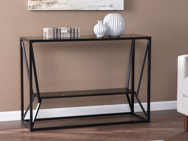 42" Black Glass Frame Console Table With Shelves