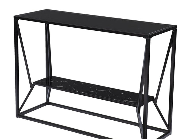 42" Black Glass Frame Console Table With Shelves