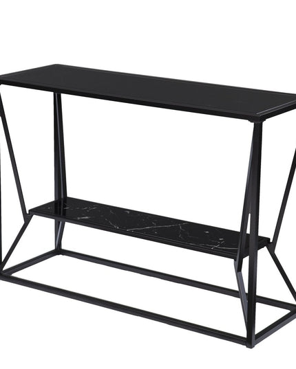 42" Black Glass Frame Console Table With Shelves