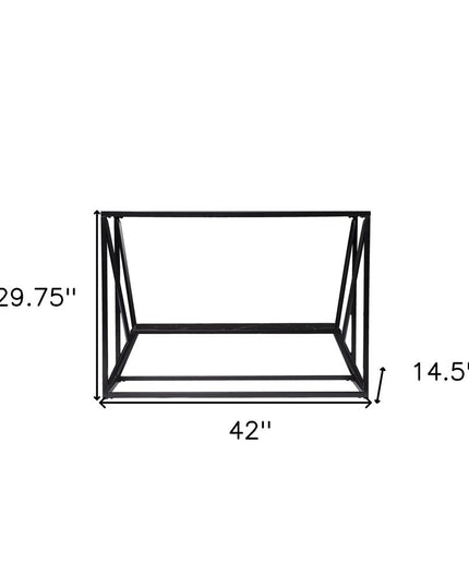42" Black Glass Frame Console Table With Shelves