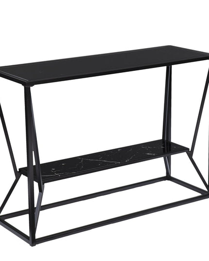 42" Black Glass Frame Console Table With Shelves