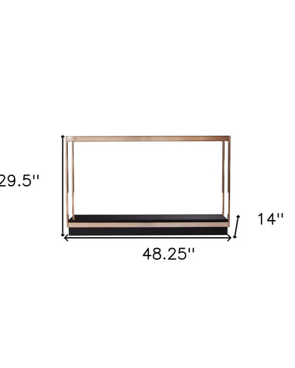 48" Clear Black and Champagne Glass Floor Shelf Console Table With Shelf