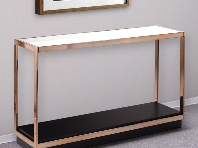 48" Clear Black and Champagne Glass Floor Shelf Console Table With Shelf