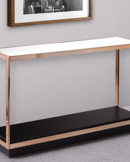 48" Clear Black and Champagne Glass Floor Shelf Console Table With Shelf