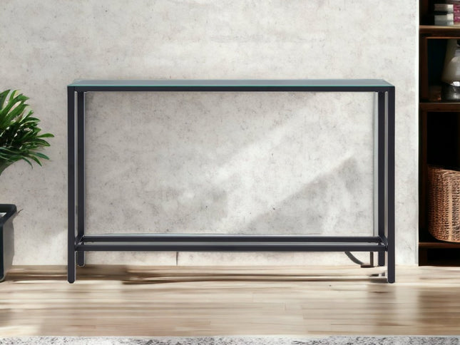 56" Black Mirrored Glass Console Table