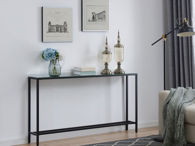 56" Black Mirrored Glass Console Table