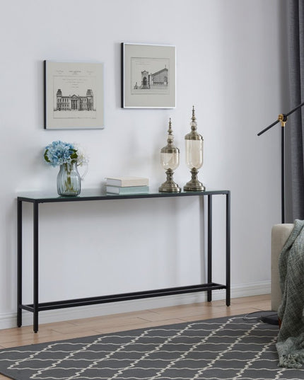 56" Black Mirrored Glass Console Table