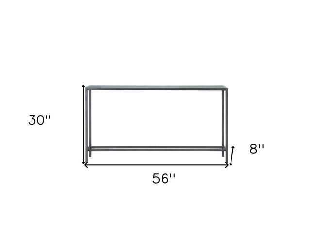 56" Silver and Gunmetal Mirrored Glass Console Table