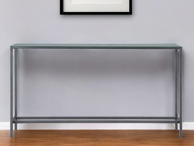 56" Silver and Gunmetal Mirrored Glass Console Table