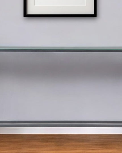 56" Silver and Gunmetal Mirrored Glass Console Table