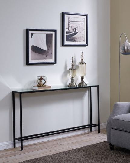 56" Silver and Gunmetal Mirrored Glass Console Table