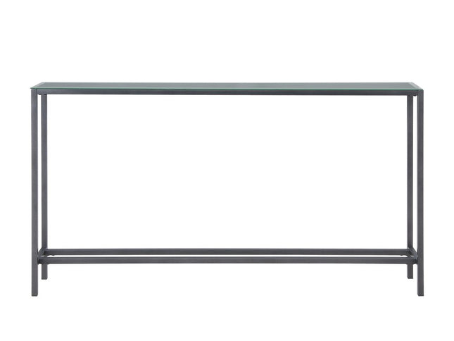 56" Silver and Gunmetal Mirrored Glass Console Table