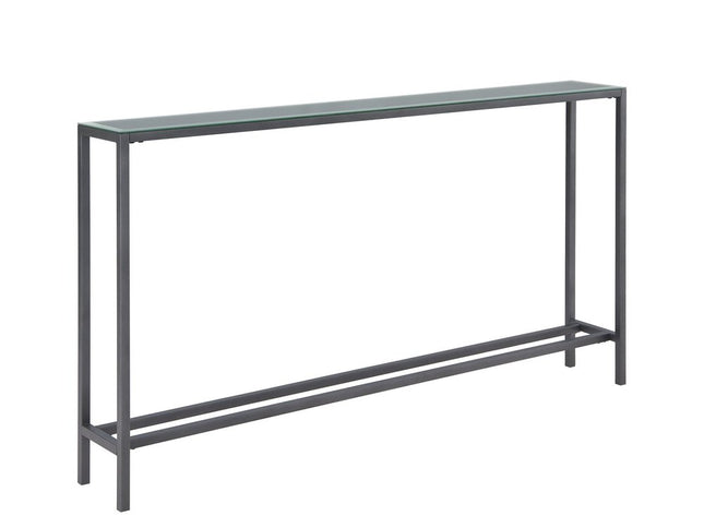 56" Silver and Gunmetal Mirrored Glass Console Table