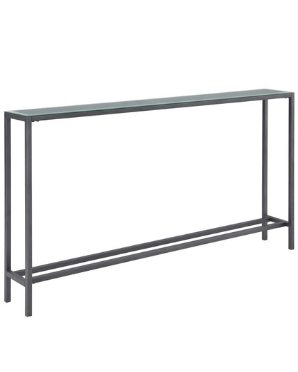 56" Silver and Gunmetal Mirrored Glass Console Table