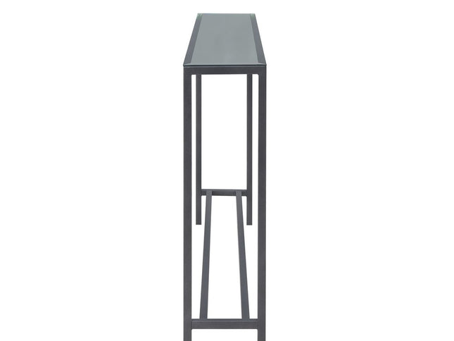 56" Silver and Gunmetal Mirrored Glass Console Table