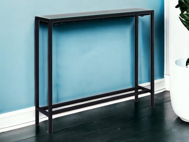 36" Black Mirrored Glass Console Table