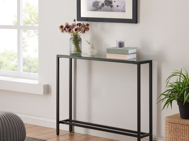 36" Black Mirrored Glass Console Table