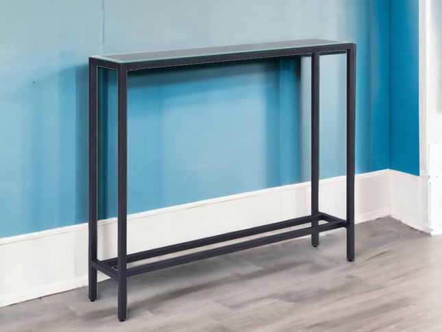 36" Black and Gunmetal Mirrored Glass Console Table