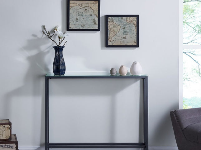 36" Black and Gunmetal Mirrored Glass Console Table