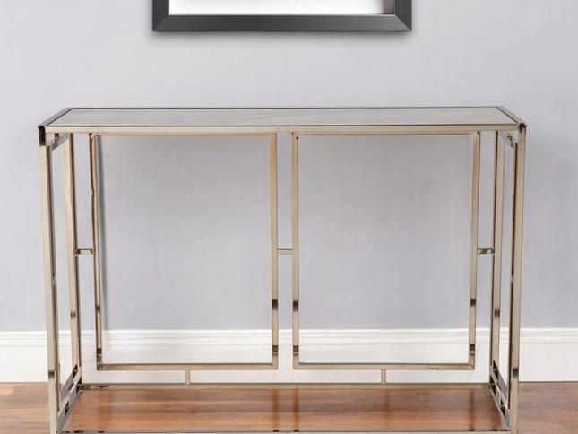 44" Champagne and Gold Faux Marble Frame Console Table