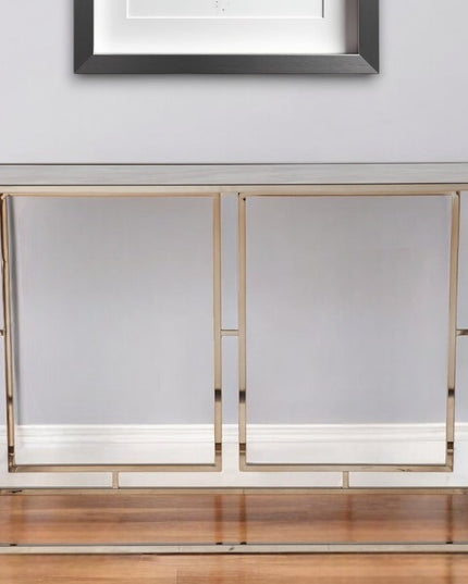 44" Champagne and Gold Faux Marble Frame Console Table