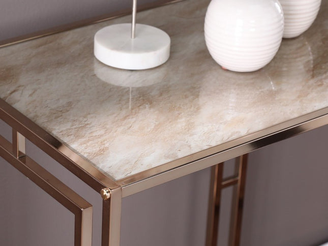 44" Champagne and Gold Faux Marble Frame Console Table