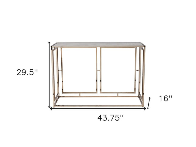 44" Champagne and Gold Faux Marble Frame Console Table