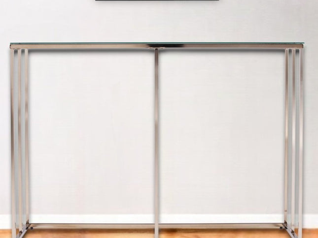 42" Clear and Gold Glass Frame Console Table