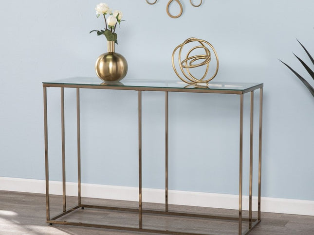 42" Clear and Gold Glass Frame Console Table