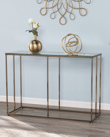 42" Clear and Gold Glass Frame Console Table