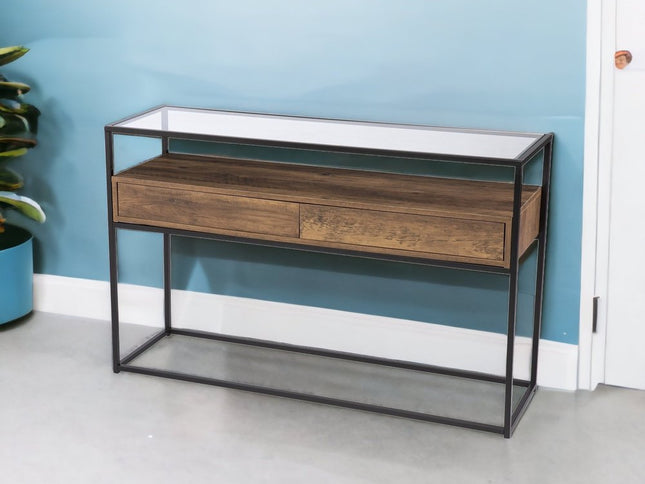 48" Clear and Black Glass Frame Console Table With Storage With Storage
