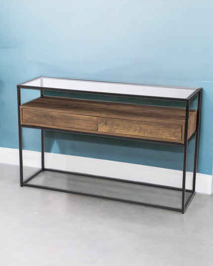 48" Clear and Black Glass Frame Console Table With Storage With Storage